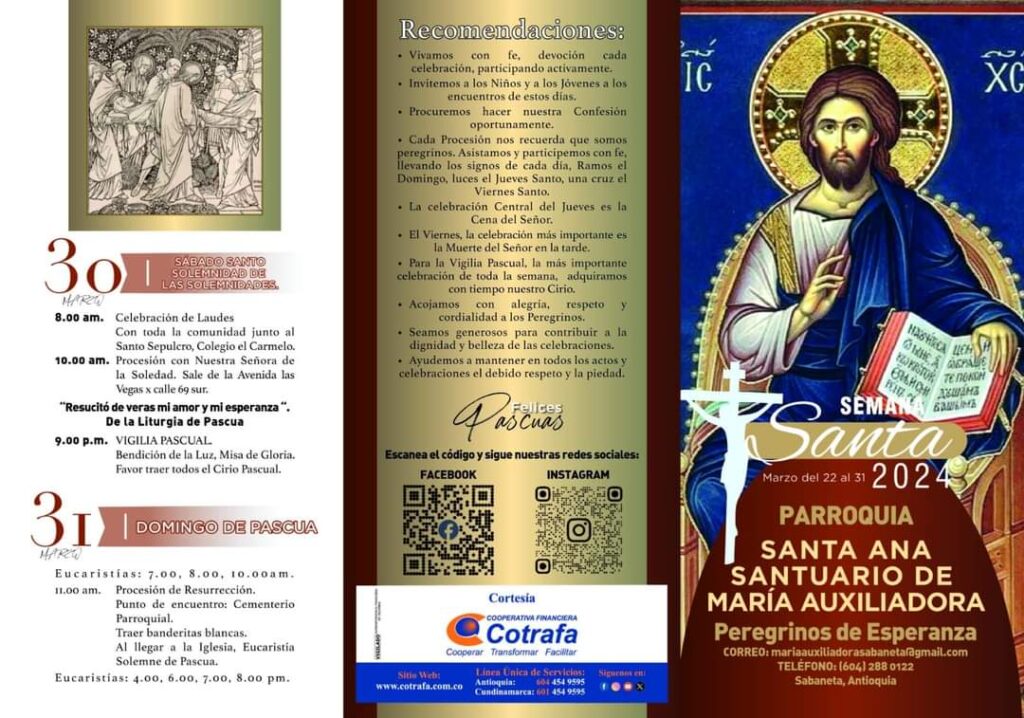 Conozca aquí la programación de Semana Santa de la Parroquia Santa Ana de Sabaneta