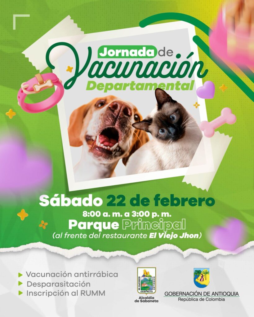 Jornada de vacunación para mascotas en Sabaneta este sábado